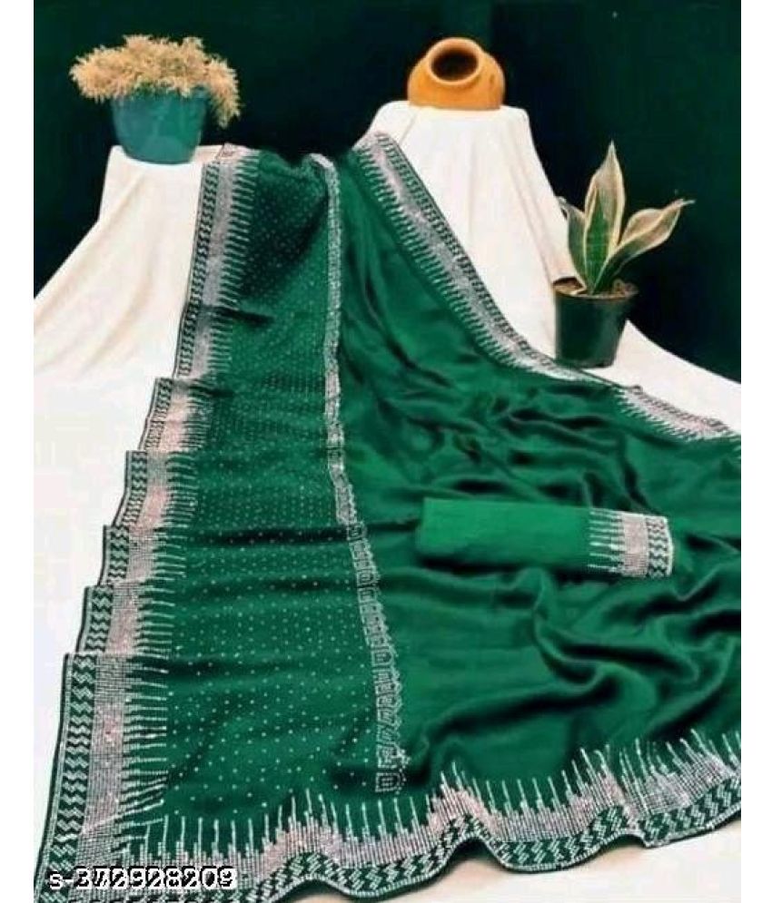     			Shivadit ethnic Georgette Self Design Saree With Blouse Piece - Green ( Pack of 1 )