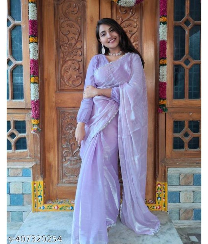     			Shivadit ethnic Organza Cut Outs Saree With Blouse Piece - Purple ( Pack of 1 )