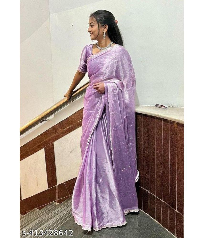     			Shivadit ethnic Organza Self Design Saree With Blouse Piece - Purple ( Pack of 1 )