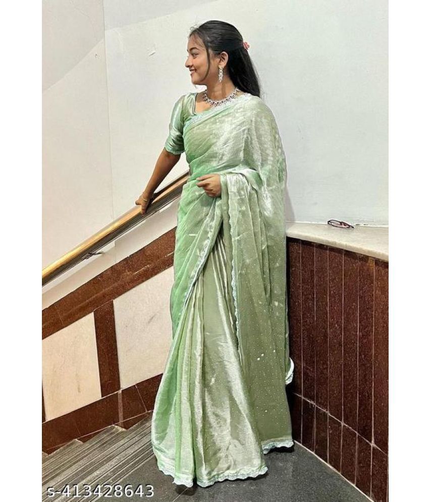     			Shivadit ethnic Organza Solid Saree With Blouse Piece - Light Green ( Pack of 1 )