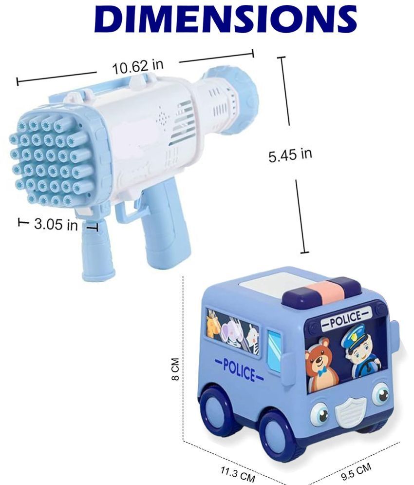     			TOY DEKHO Combo Super Socket 32 Holes Blue Bubble Gun & Cartoon Mini Bus, Friction Powered Toys, Educational Toys  For Kids Boys Age 3+ Years