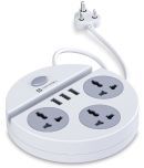 Portronics Power Plate 5 1500W Power USB Charger & Mobile Holder 3AC Socket + 3USB Ports, 1.5 m Cord Length (White)