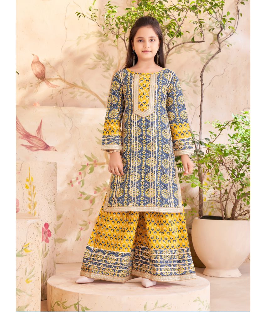     			Aarika Blue Cotton Girls Kurta and Sharara Set ( Pack of 1 )