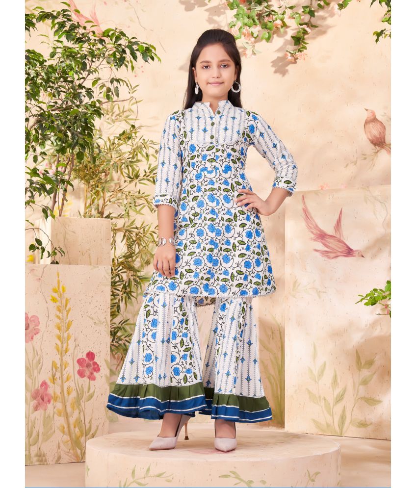     			Aarika Blue Cotton Girls Kurta and Sharara Set ( Pack of 1 )