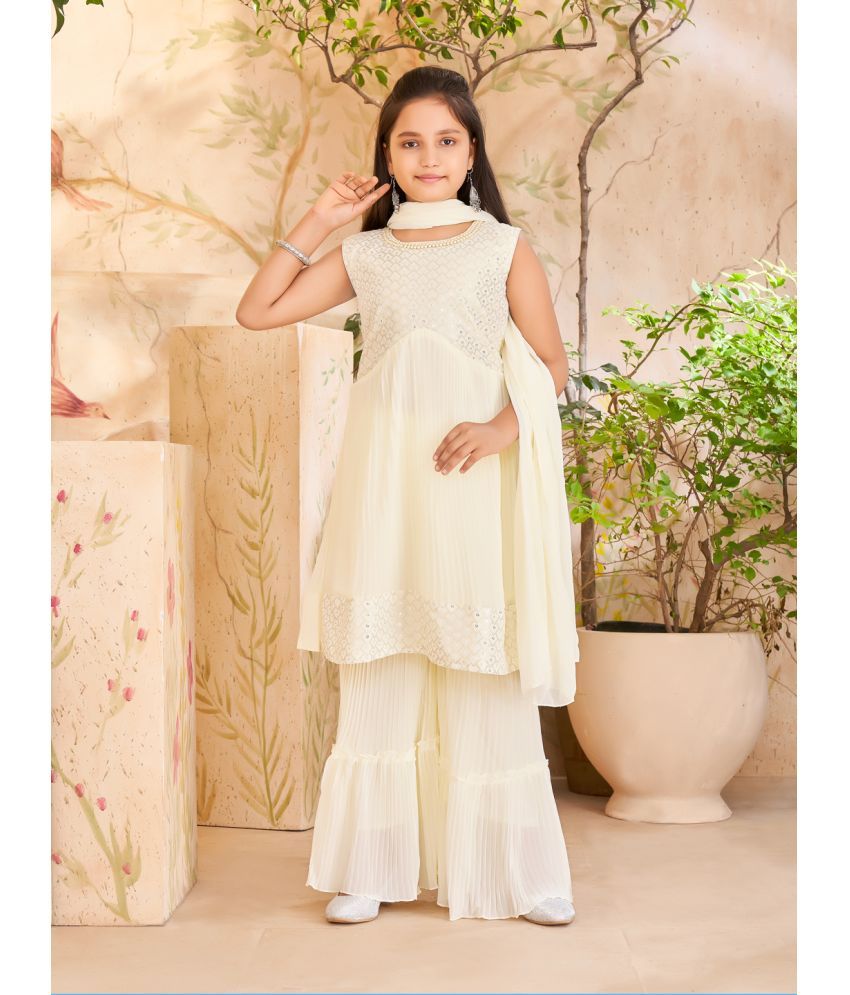     			Aarika Cream Georgette Girls Kurta and Sharara Set ( Pack of 1 )