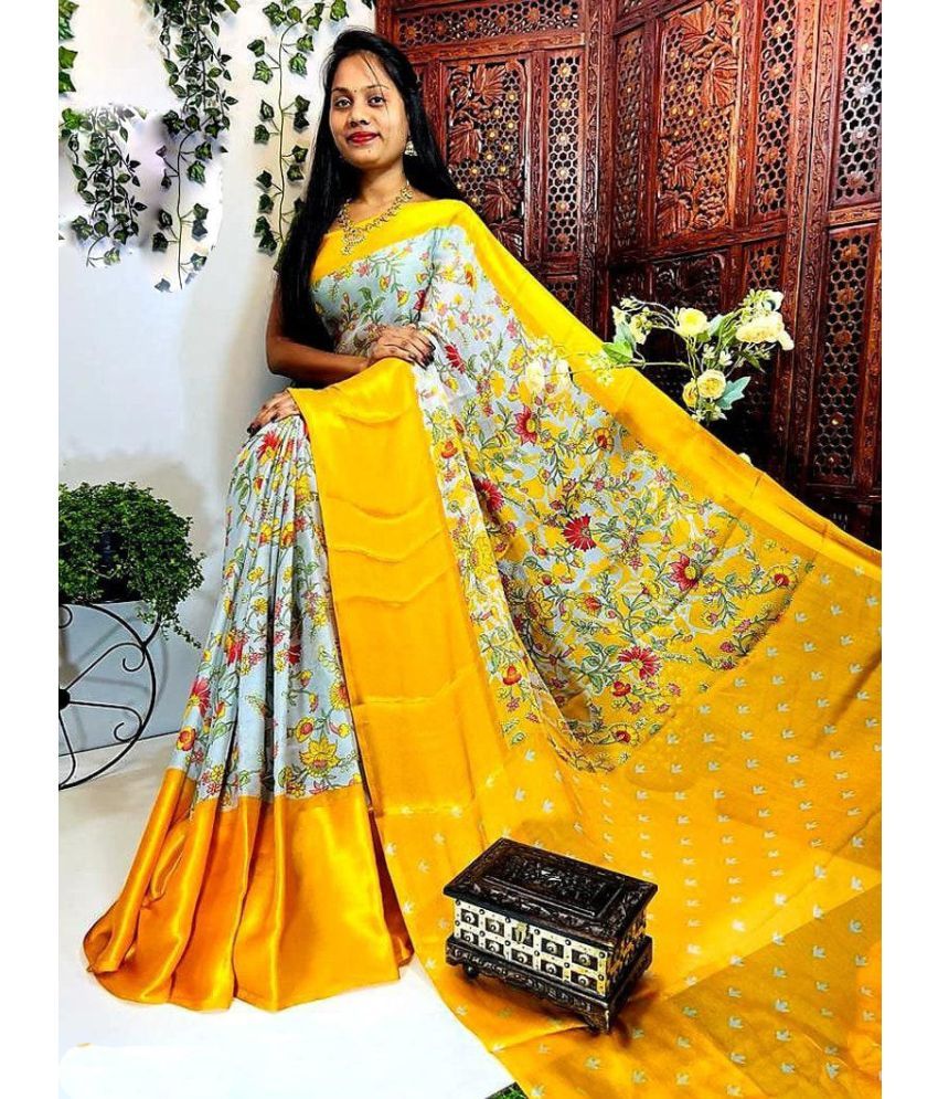     			Bhuwal Fashion Chiffon Printed Saree With Blouse Piece - Yellow ( Pack of 1 )