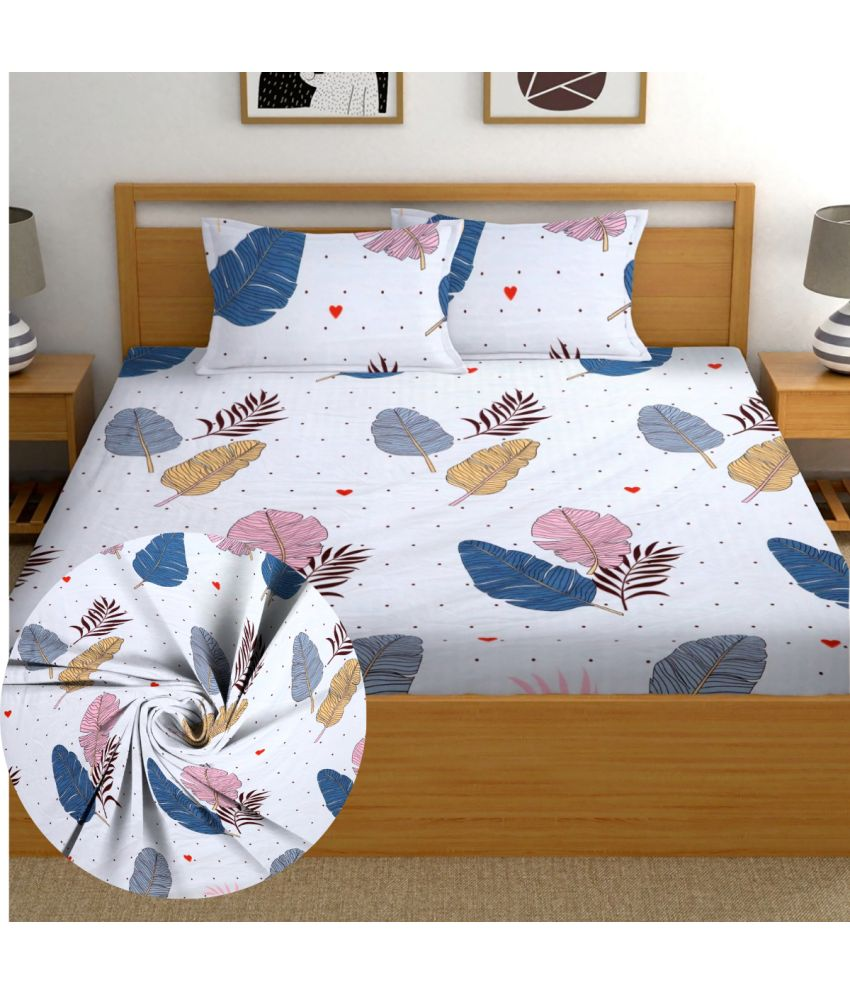     			Blinkberry Cotton Floral Printed Fitted Fitted bedsheet with 2 Pillow Covers ( Double Bed ) - White