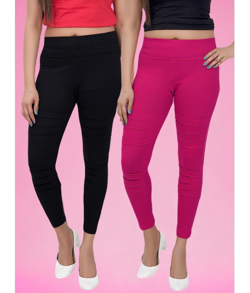     			Colorscube - Black,Pink Cotton Women's Leggings ( Pack of 2 )