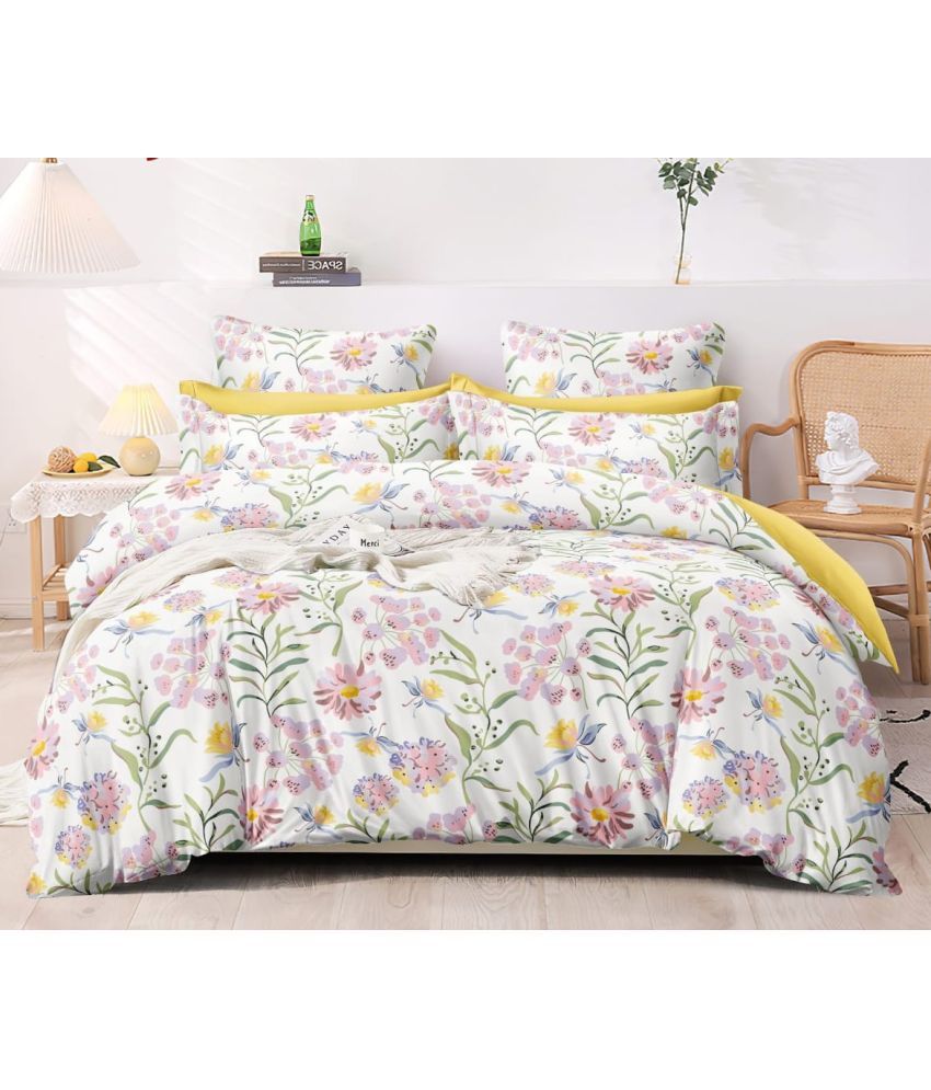     			HOME DELIGHT Glace Cotton Floral 1 Double King Size Bedsheet with 2 Pillow Covers - Multicolor