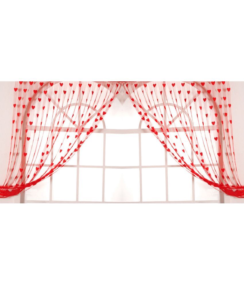     			Handloomwala Abstract Transparent Rod Pocket Curtain 6.5 ft ( Pack of 2 ) - Red