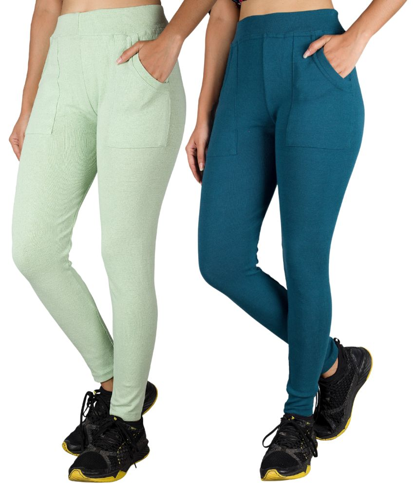     			KARARO JEGGINGS - Cotton Blend Skinny Fit Sea Green Women's Jeggings ( Pack of 2 )