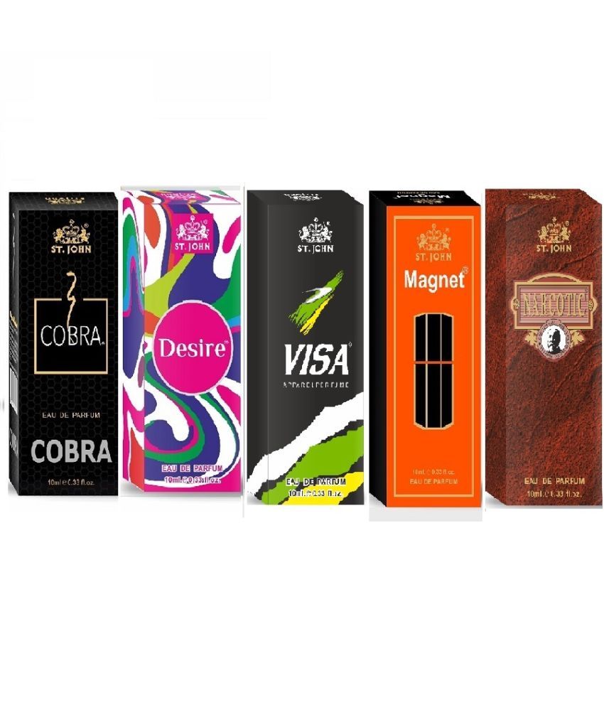     			ST.JOHN Cobra ,Visa,Narcotic,Desire & Magnet Pocket Perfume for Men 10 ml ( Pack of 5 )