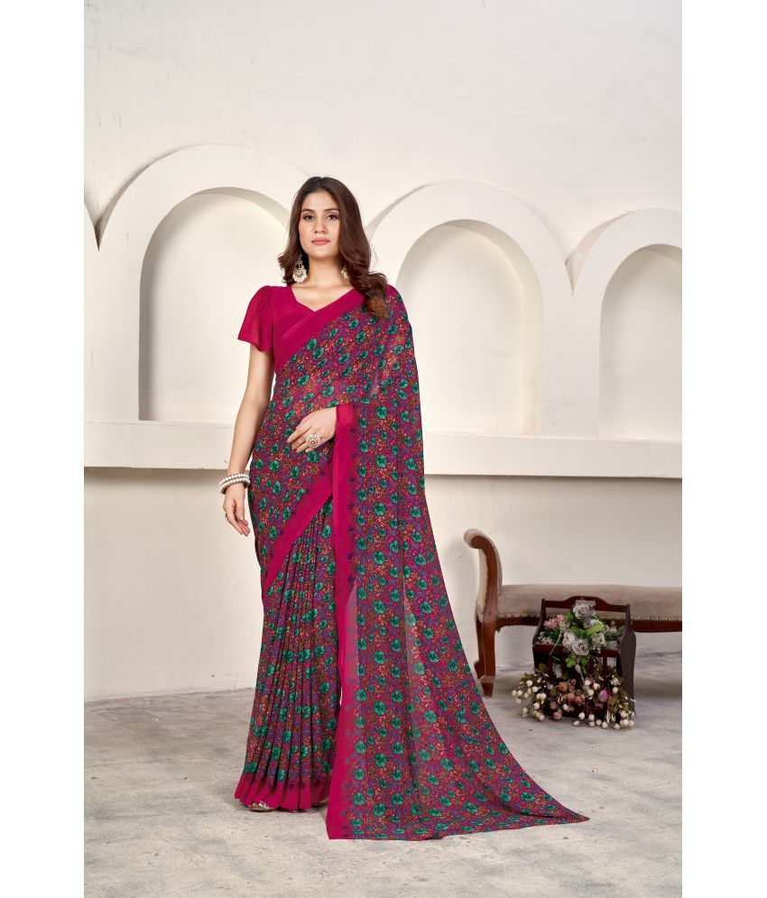     			Varni Fabrics Georgette Printed Saree With Blouse Piece - Magenta ( Pack of 1 )