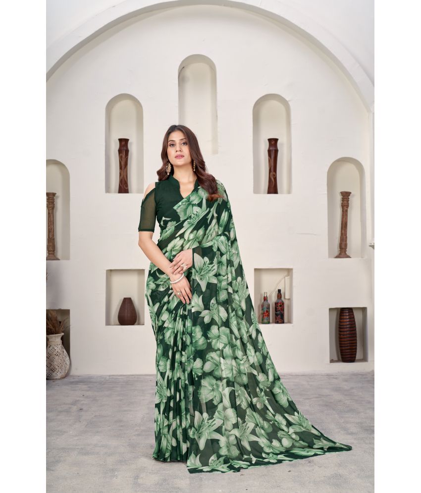     			Varni Fabrics Georgette Printed Saree With Blouse Piece - Sea Green ( Pack of 1 )