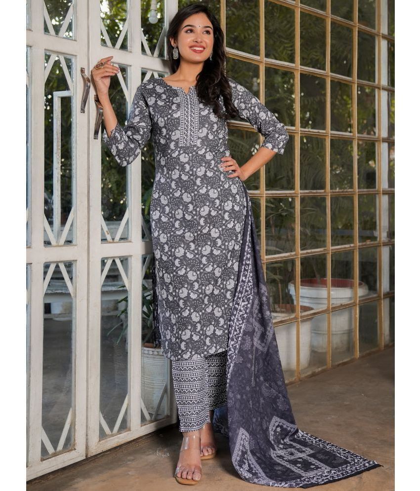     			Vbuyz Rayon Printed Kurti With Pants Women's Stitched Salwar Suit - Light Grey ( Pack of 1 )