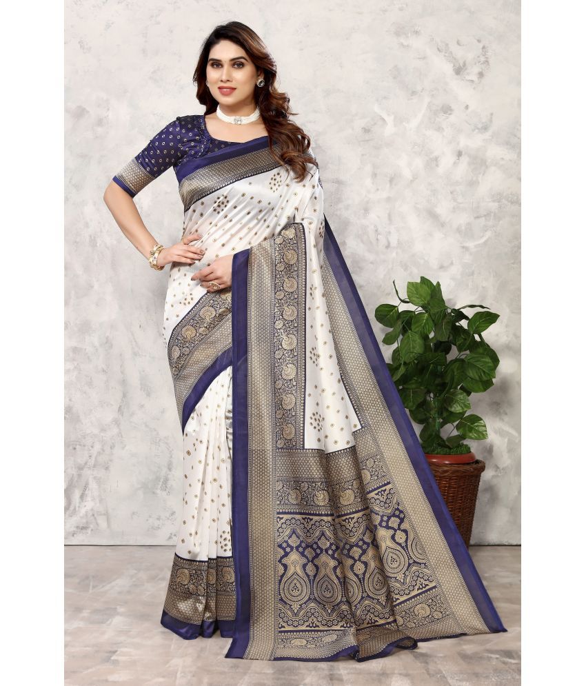     			Yashika Art Silk Printed Saree With Blouse Piece - Navy Blue ( Pack of 1 )