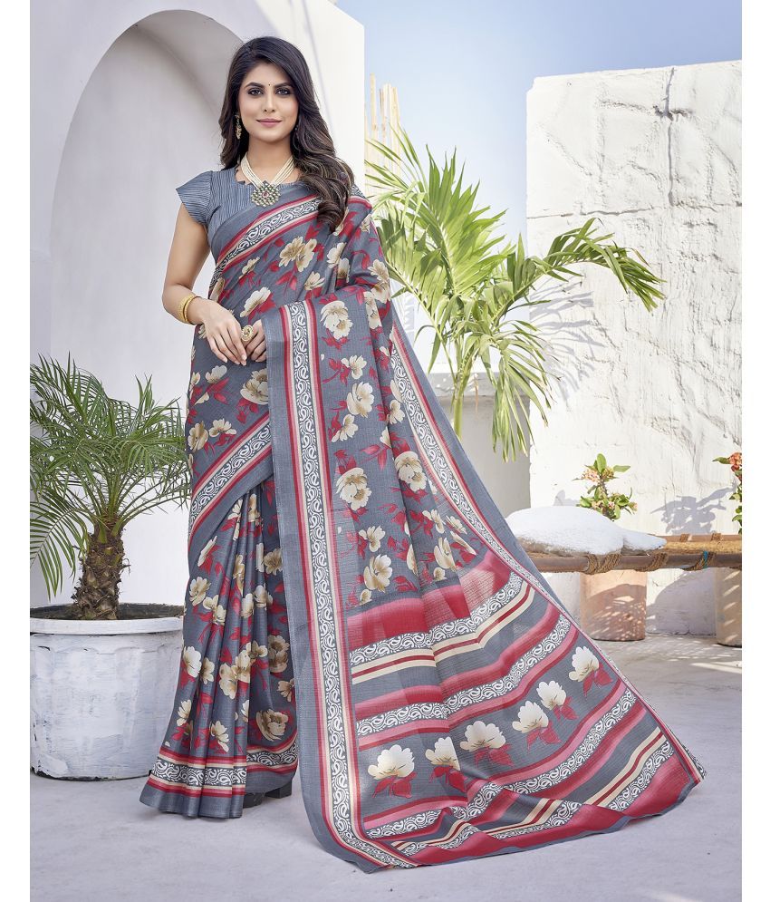     			Yashika Art Silk Printed Saree With Blouse Piece - GREY ( Pack of 1 )