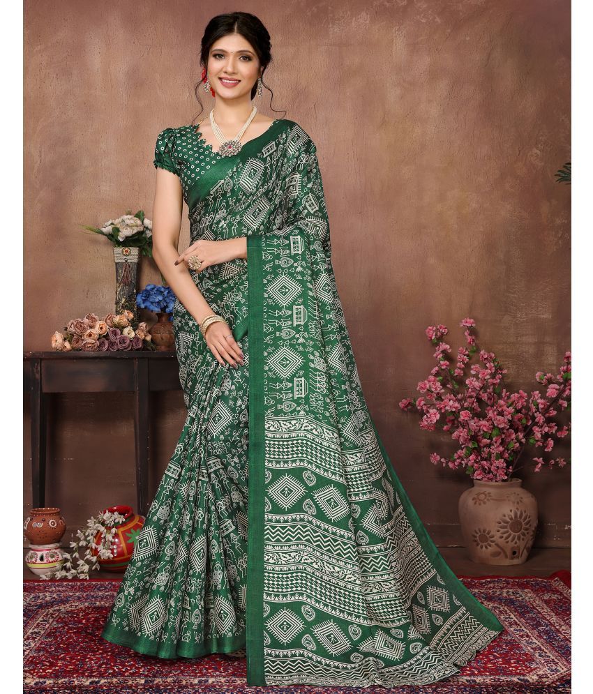     			Yashika Art Silk Printed Saree With Blouse Piece - GREEN ( Pack of 1 )