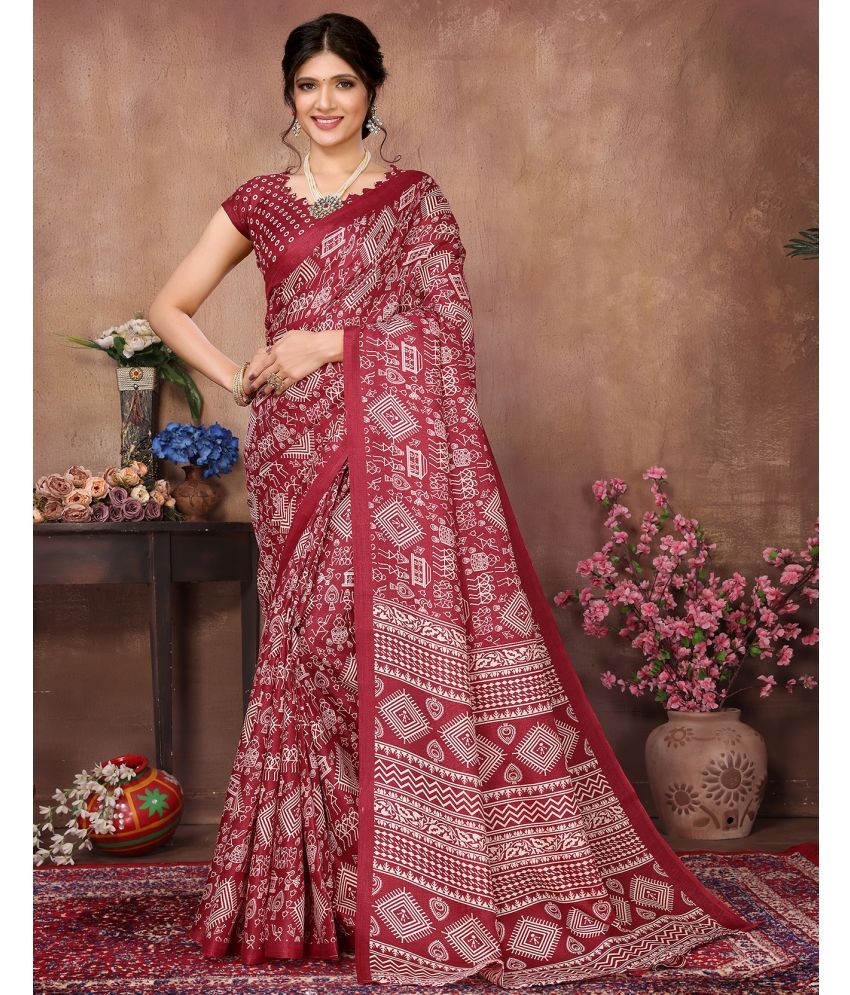     			Yashika Art Silk Printed Saree With Blouse Piece - MAROON ( Pack of 1 )