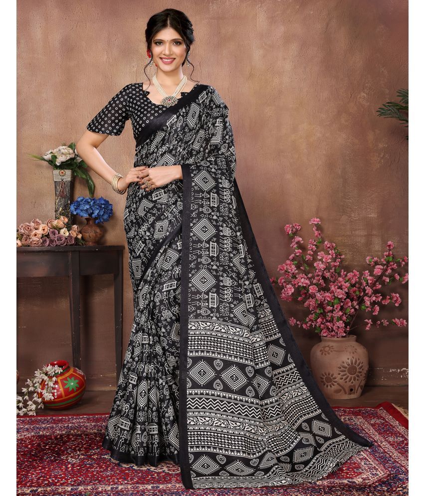     			Yashika Art Silk Printed Saree With Blouse Piece - BLACK ( Pack of 1 )