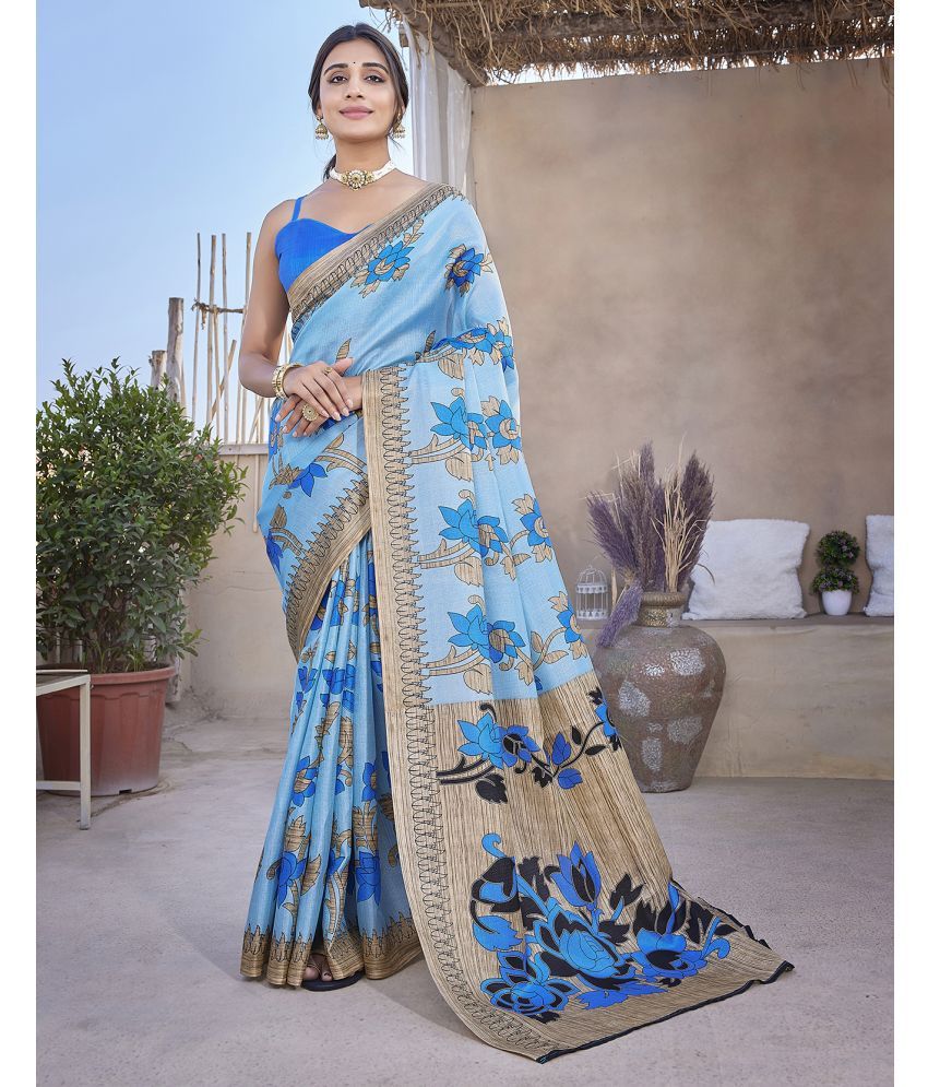     			Yashika Art Silk Printed Saree With Blouse Piece - BLUE ( Pack of 1 )