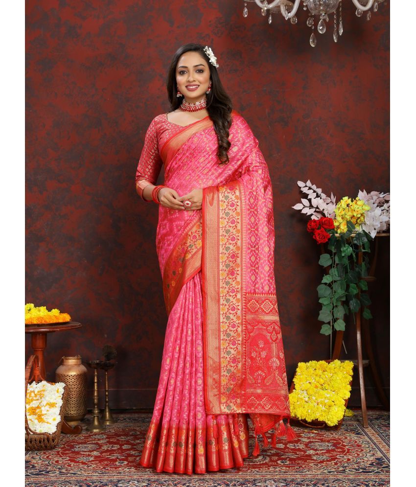     			ofline selection Organza Woven Saree With Blouse Piece - Peach ( Pack of 1 )