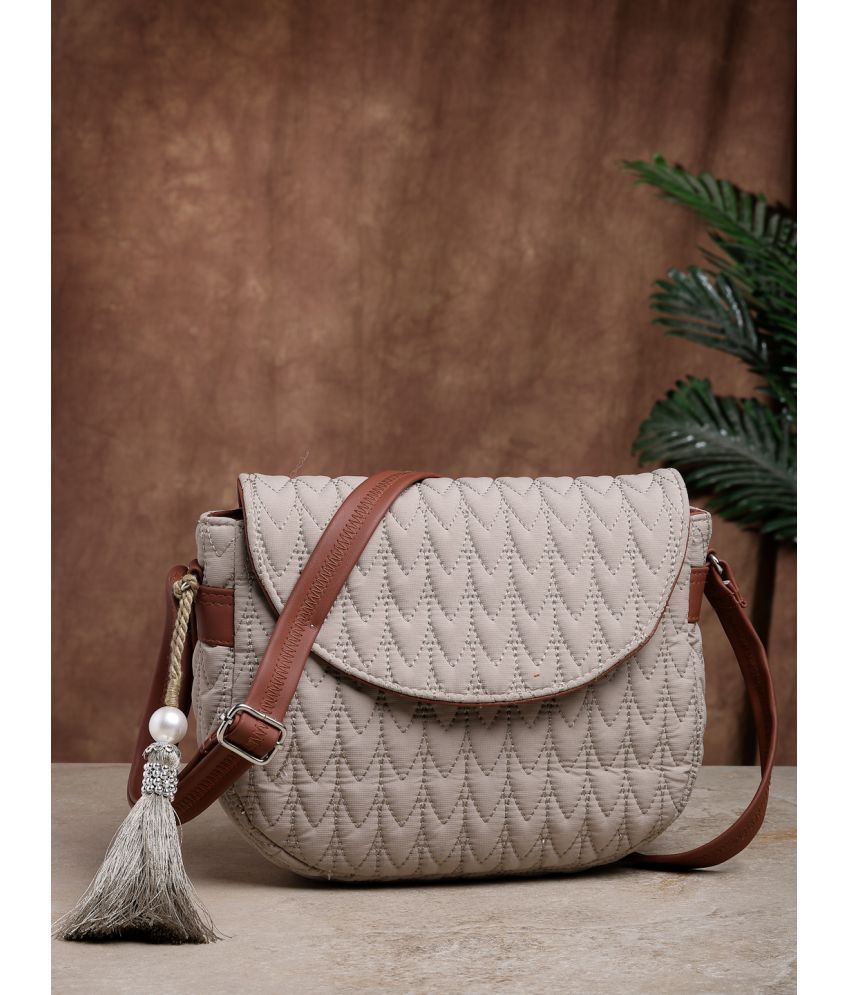     			Anekaant Beige Polyster Sling Bag