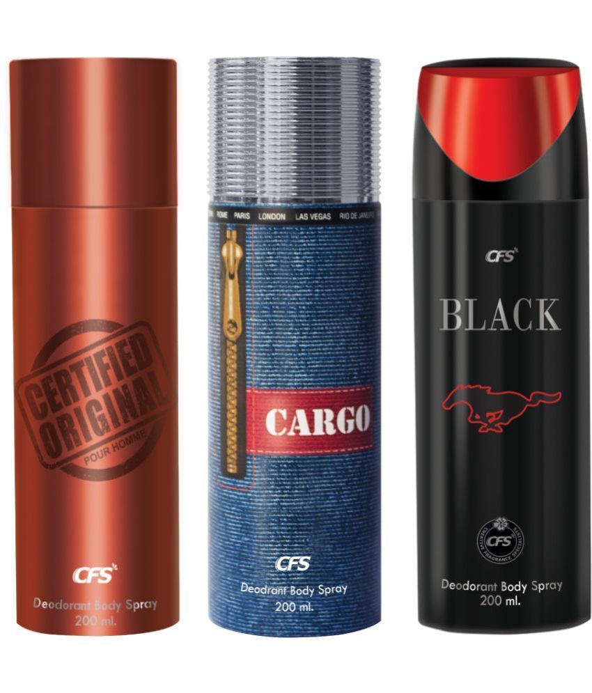     			CFS  Cargo Blue, Certified Brown & Black Deodorant Spray for Unisex 600 ml ( Pack of 3 )