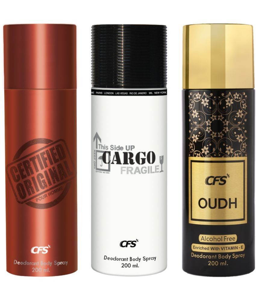     			CFS  Cargo White, Ctfd Brown & Oudh Black Deodorant Spray for Unisex 600 ml ( Pack of 3 )