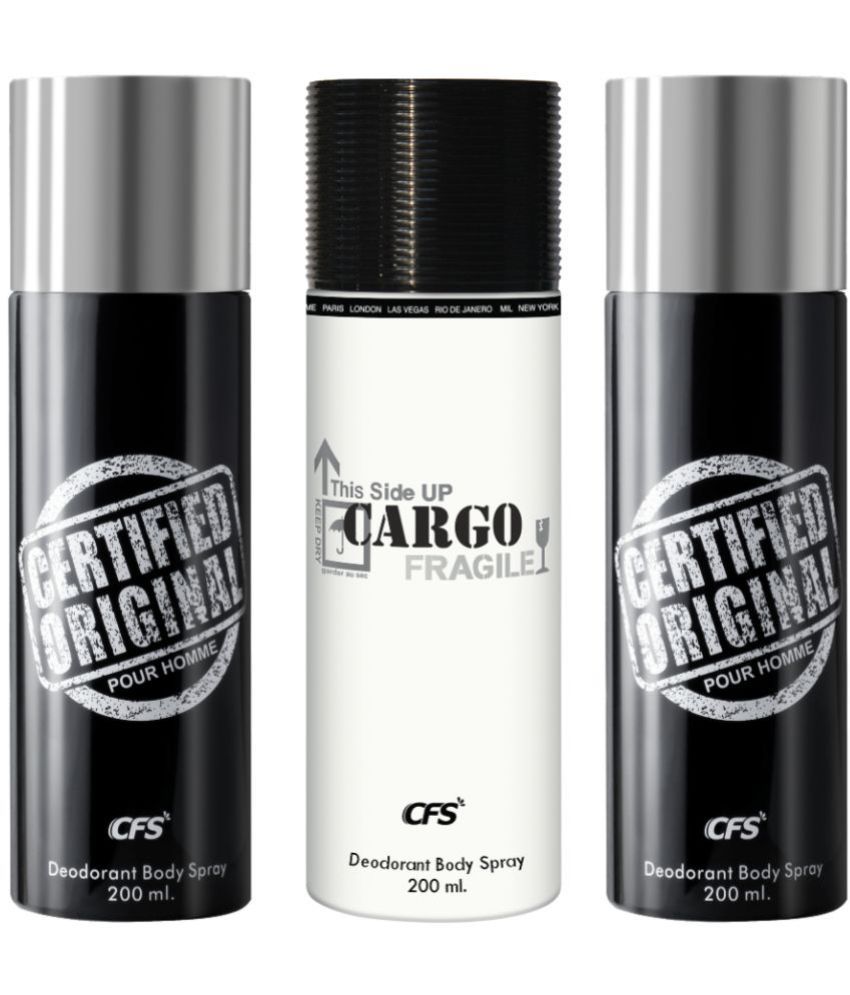     			CFS  Ctfd Black, Ctfd Black & Cargo White Deodorant Spray for Unisex 600 ml ( Pack of 3 )