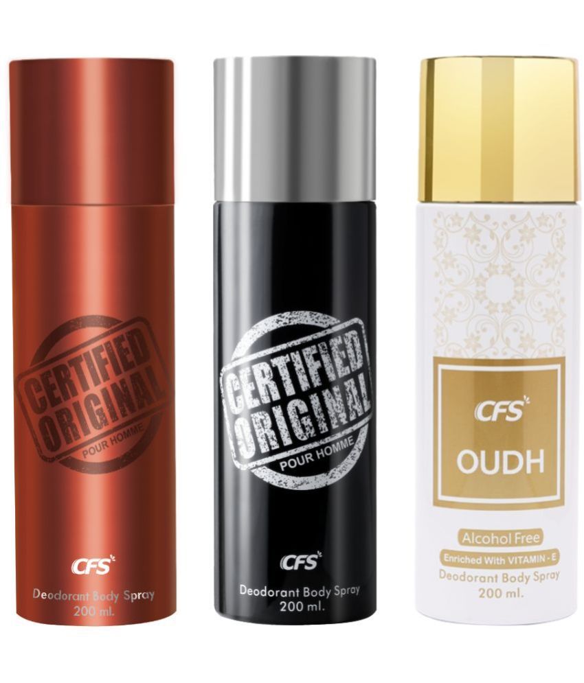     			CFS  Ctfd Black, Ctfd Brown & Oudh White Body Spray for Unisex 600 ml ( Pack of 3 )