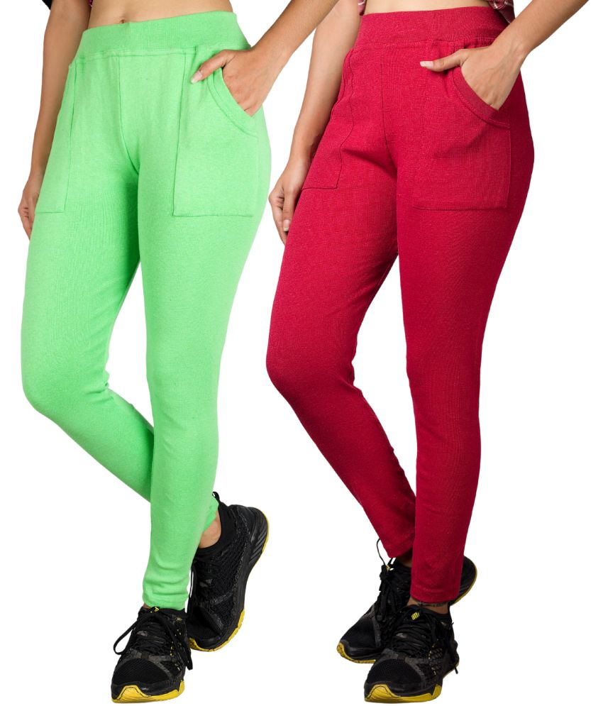     			KARARO JEGGINGS - Cotton Blend Skinny Fit Fluorescent Green Women's Jeggings ( Pack of 2 )