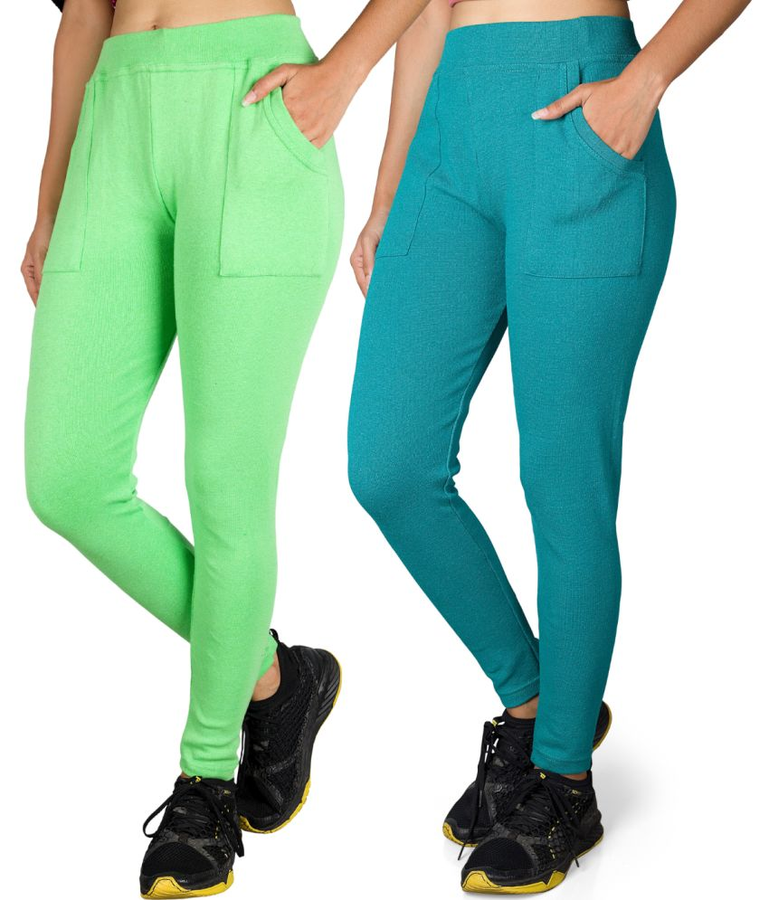     			KARARO JEGGINGS - Cotton Blend Skinny Fit Fluorescent Green Women's Jeggings ( Pack of 2 )