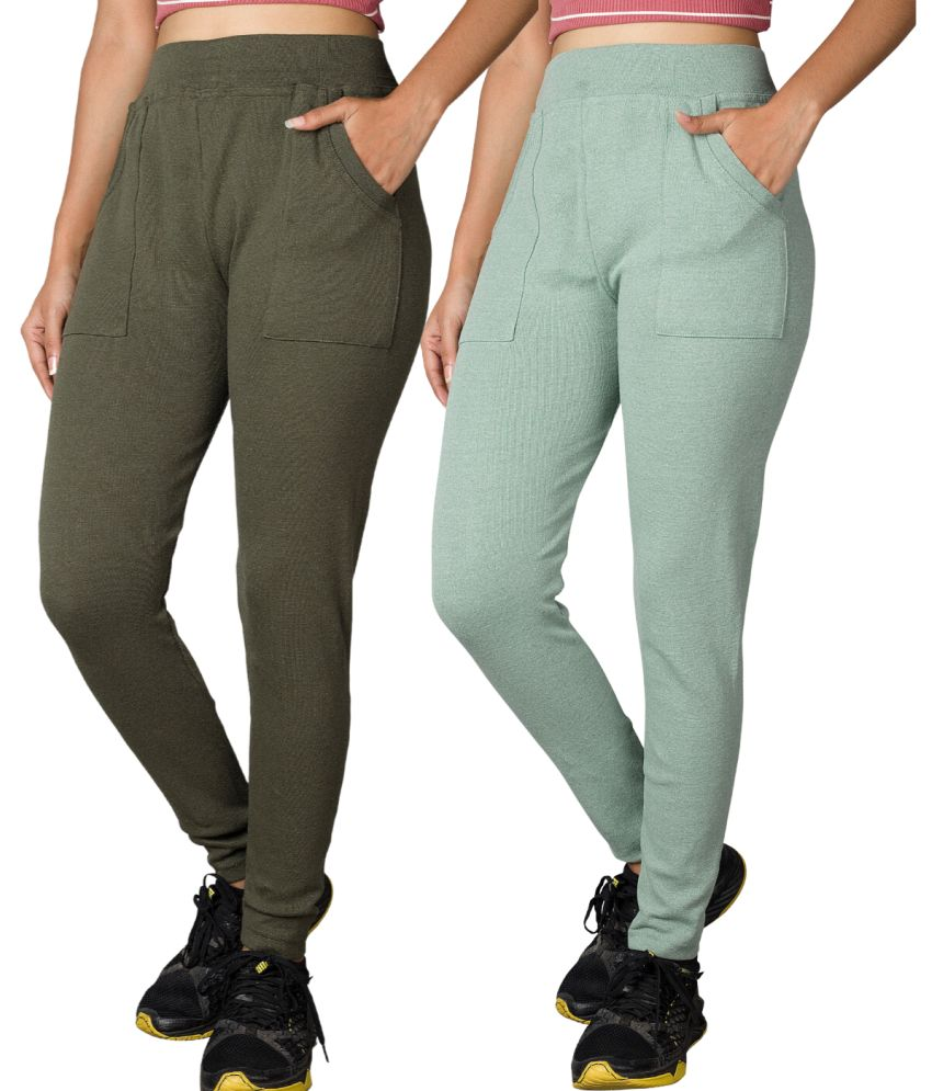     			KARARO JEGGINGS - Cotton Blend Skinny Fit Olive Women's Jeggings ( Pack of 2 )