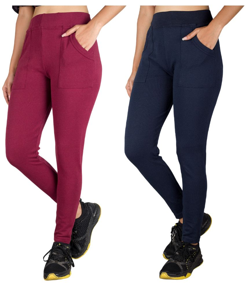     			KARARO JEGGINGS - Cotton Blend Skinny Fit Maroon Women's Jeggings ( Pack of 2 )