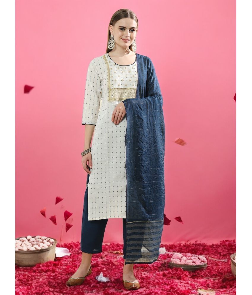     			MORLY Cotton Silk Embroidered Kurti With Pants Women's Stitched Salwar Suit - Navy Blue ( Pack of 1 )