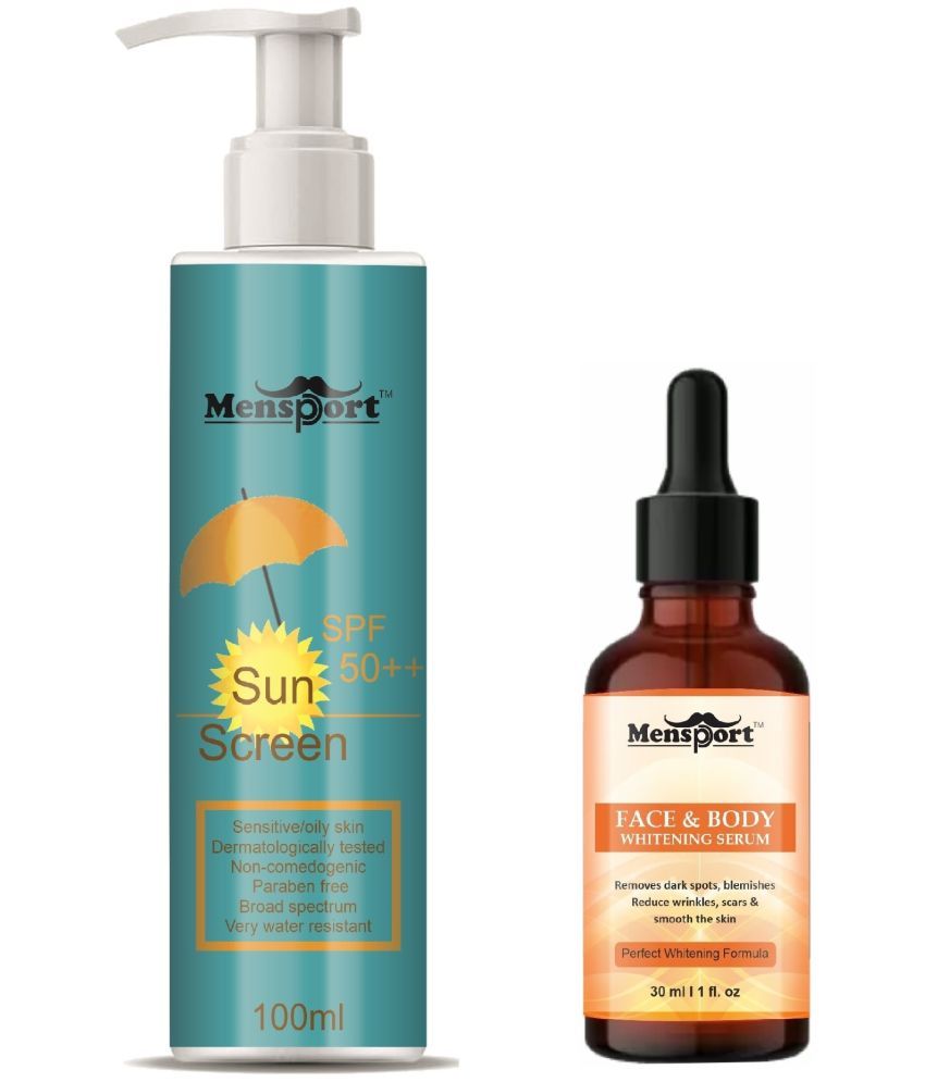     			Mensport Broad Spectrum SPF 50++ Sunscreen 100ML & Face and Body Whitening Serum 30ML - Combo of 2 Items