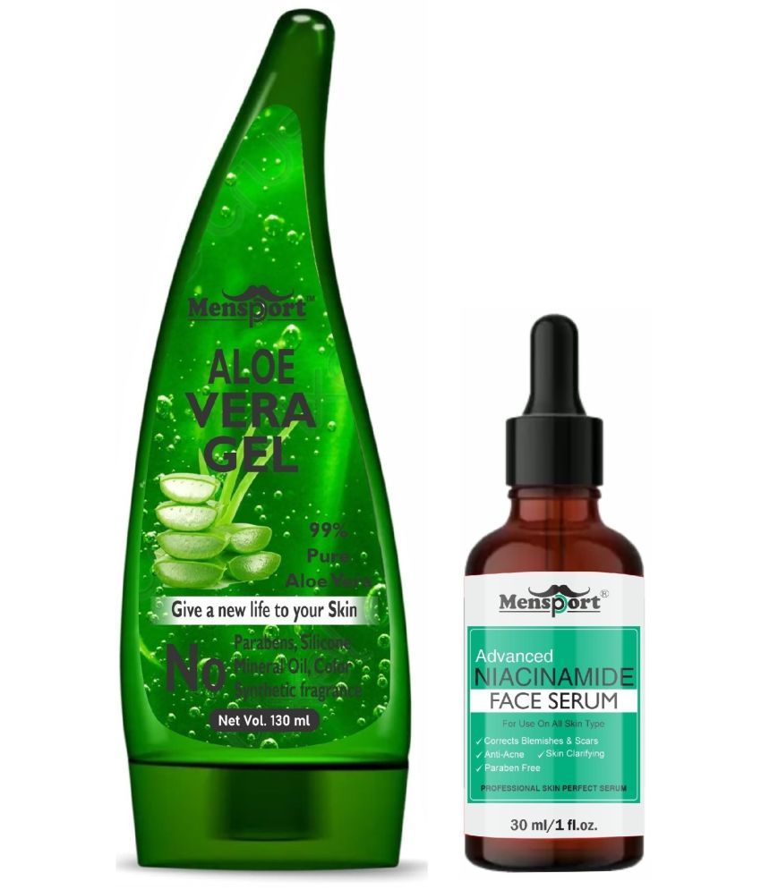     			Mensport Multipurpose Aloe Vera Gel 130ml & Niacinamide Anti Acne Face Serum 30ML - Combo of 2 Items