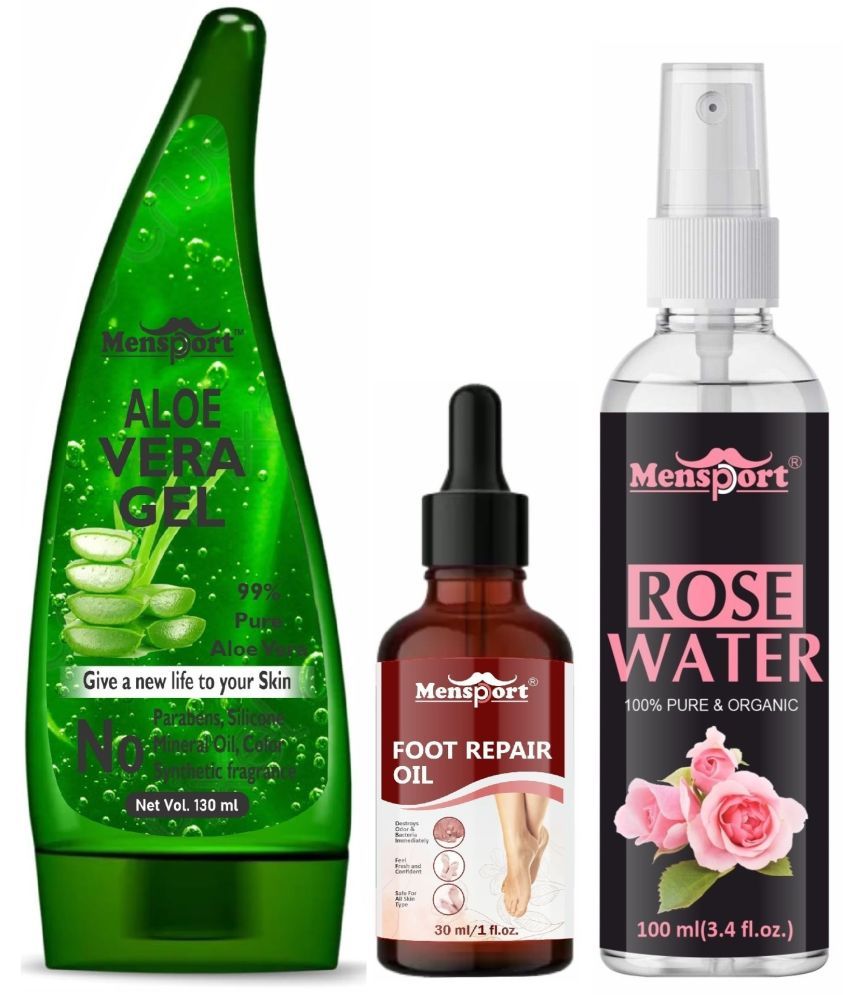     			Mensport Multipurpose Aloe Vera Gel 130ml, Foot Repair Oil 30ML & Natural Rose Water 100ml - Combo of 3 Items