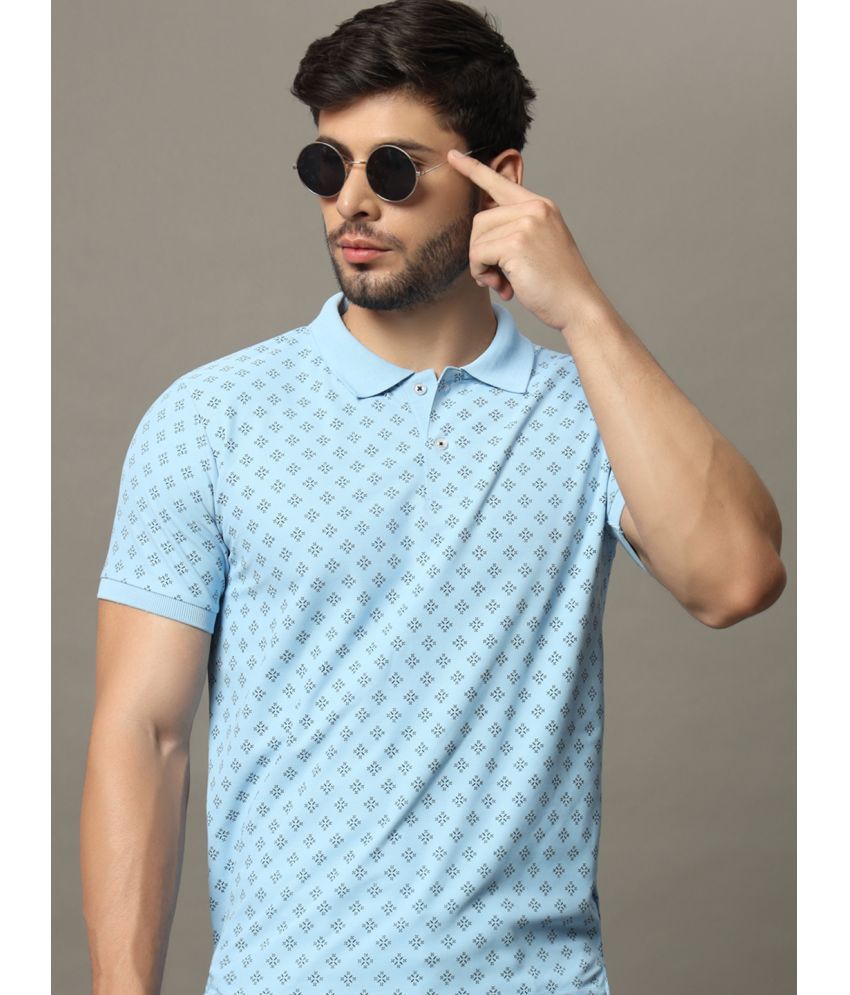     			Riss Pack of 1 Cotton Blend Regular Fit Printed Half Sleeves Men's Polo T Shirt ( Aqua )