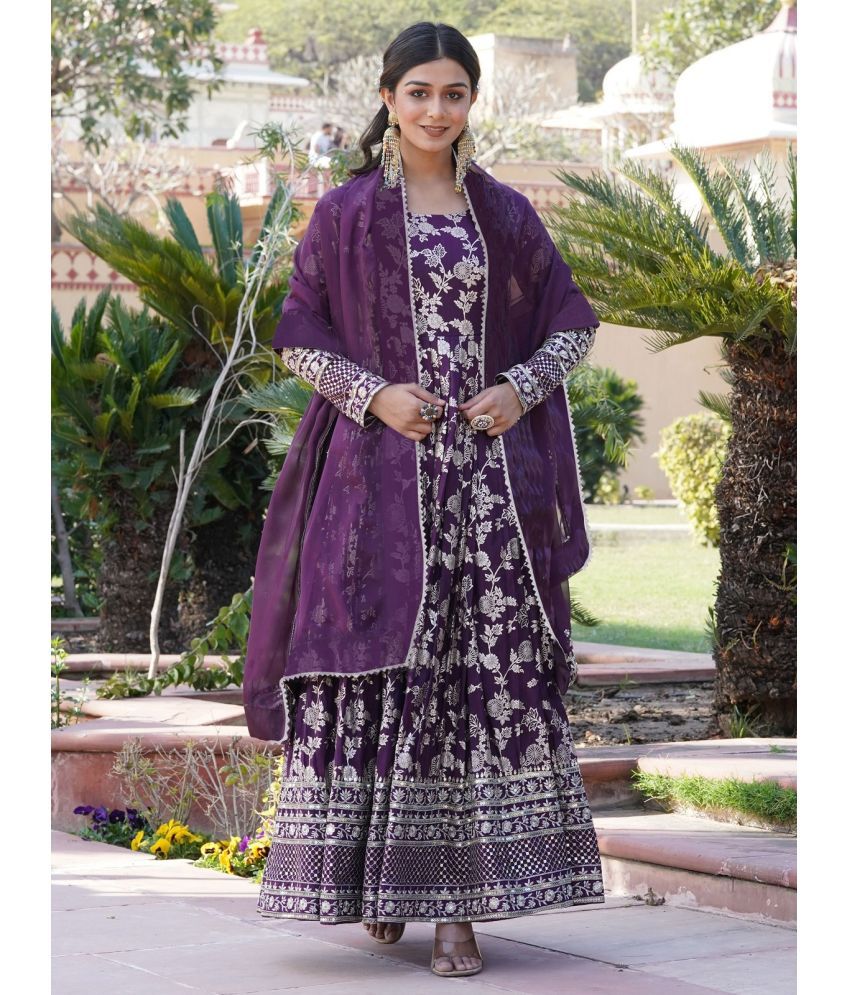     			kedar fab Purple Anarkali Silk Blend Women's Stitched Ethnic Gown ( Pack of 1 )