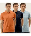 TAB91 Pack of 3 Cotton Blend Slim Fit Solid Half Sleeves Men's Polo T Shirt ( Orange )