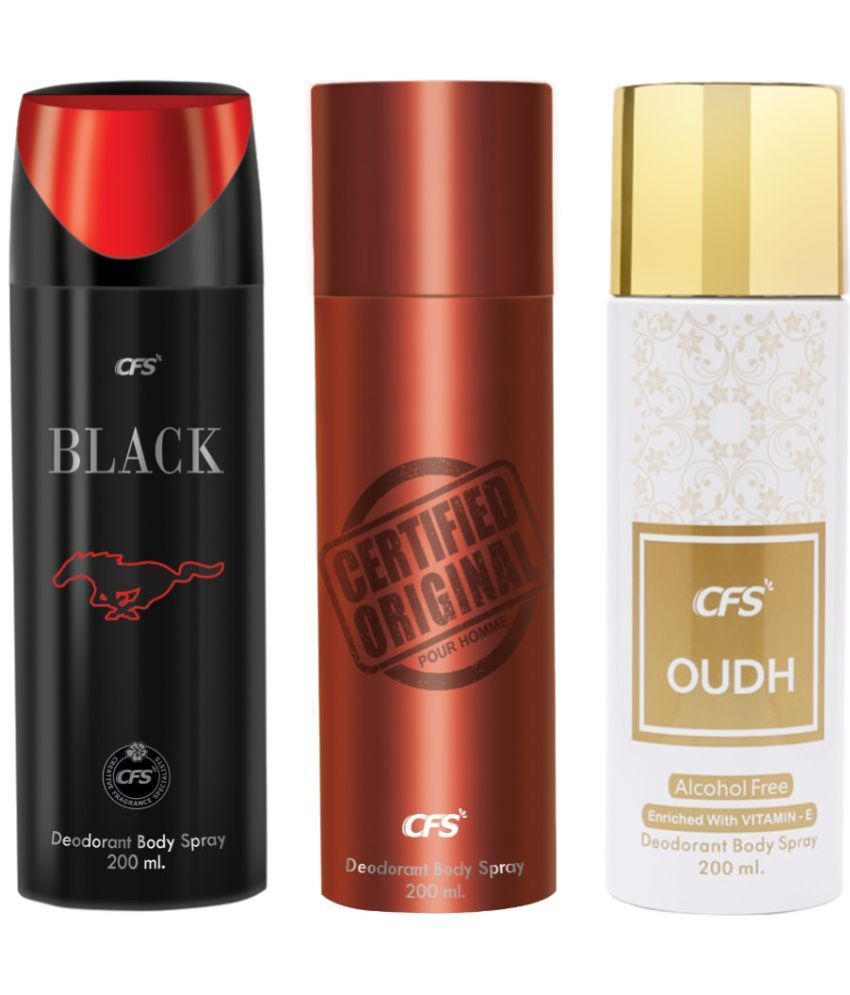     			CFS  Certified Brown, Black & Oudh White Deodorant Spray for Unisex 600 ml ( Pack of 3 )