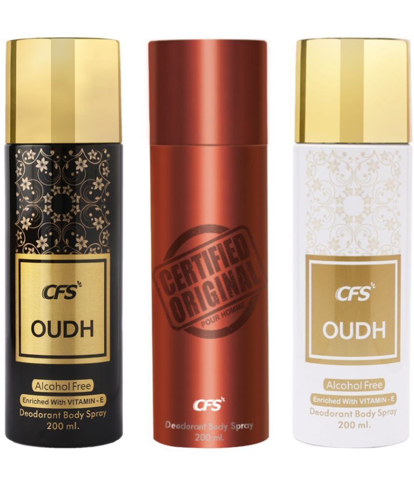     			CFS  Certified Brown, Oudh Black &Oudh White Body Spray for Unisex 600 ml ( Pack of 3 )