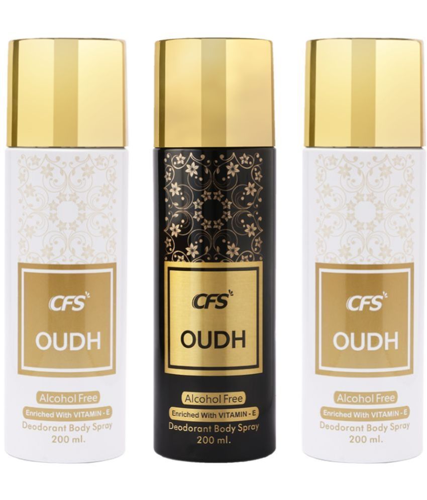     			CFS  Oudh White, Oudh White & Oudh Black Deodorant Spray for Unisex 600 ml ( Pack of 3 )