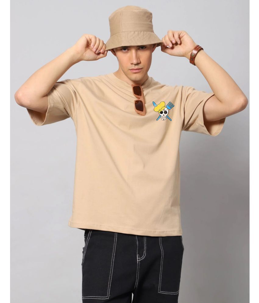     			DWAG 100% Cotton Oversized Fit Printed Half Sleeves Men's T-Shirt - Beige ( Pack of 1 )