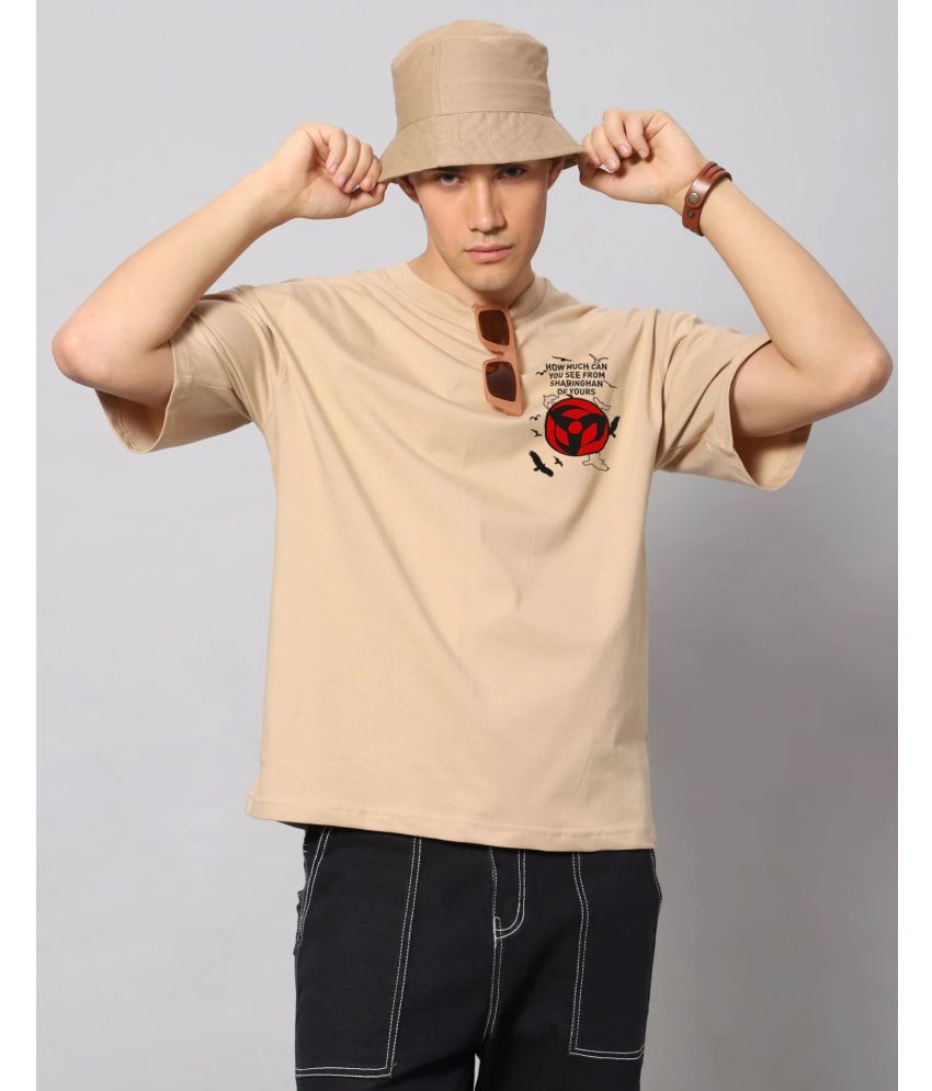     			DWAG 100% Cotton Oversized Fit Printed Half Sleeves Men's T-Shirt - Beige ( Pack of 1 )