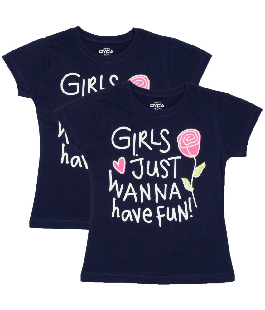     			DYCA Navy Cotton Blend Girls T-Shirt ( Pack of 2 )