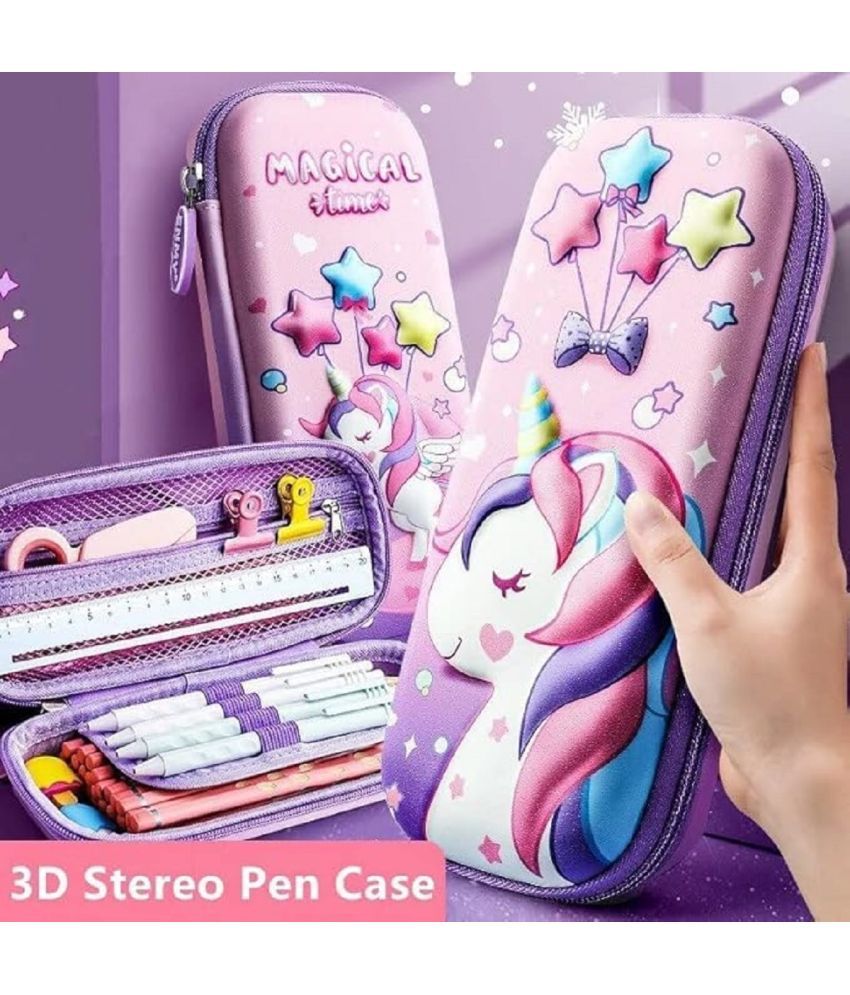     			FEDIFU  3D Unicorn Cover Large Capacity Pencil Case Compass with Compartments, School Supply Organizer for Students, Stationery Box, Cosmetic Zip Pouch Bag