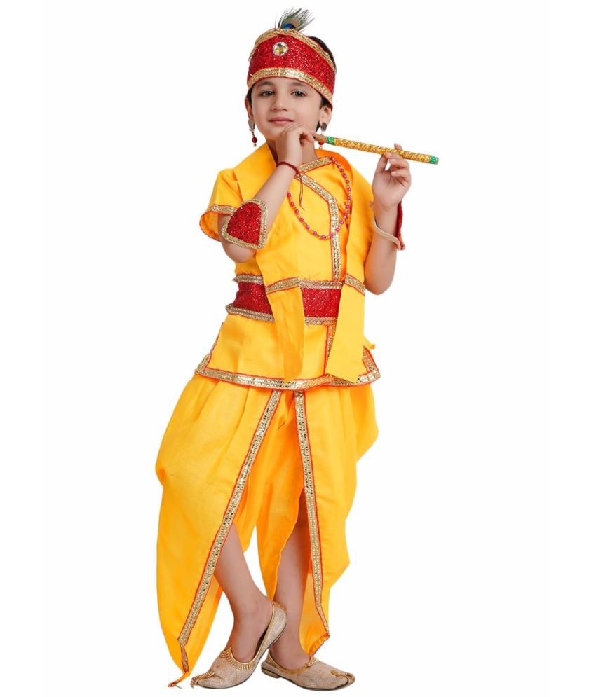     			Kaku Fancy Dresses Baby Krishna Dress Cotton Fabric, Krishna Leela Costume With Accessories For Boys & Girls, 5-6 Years